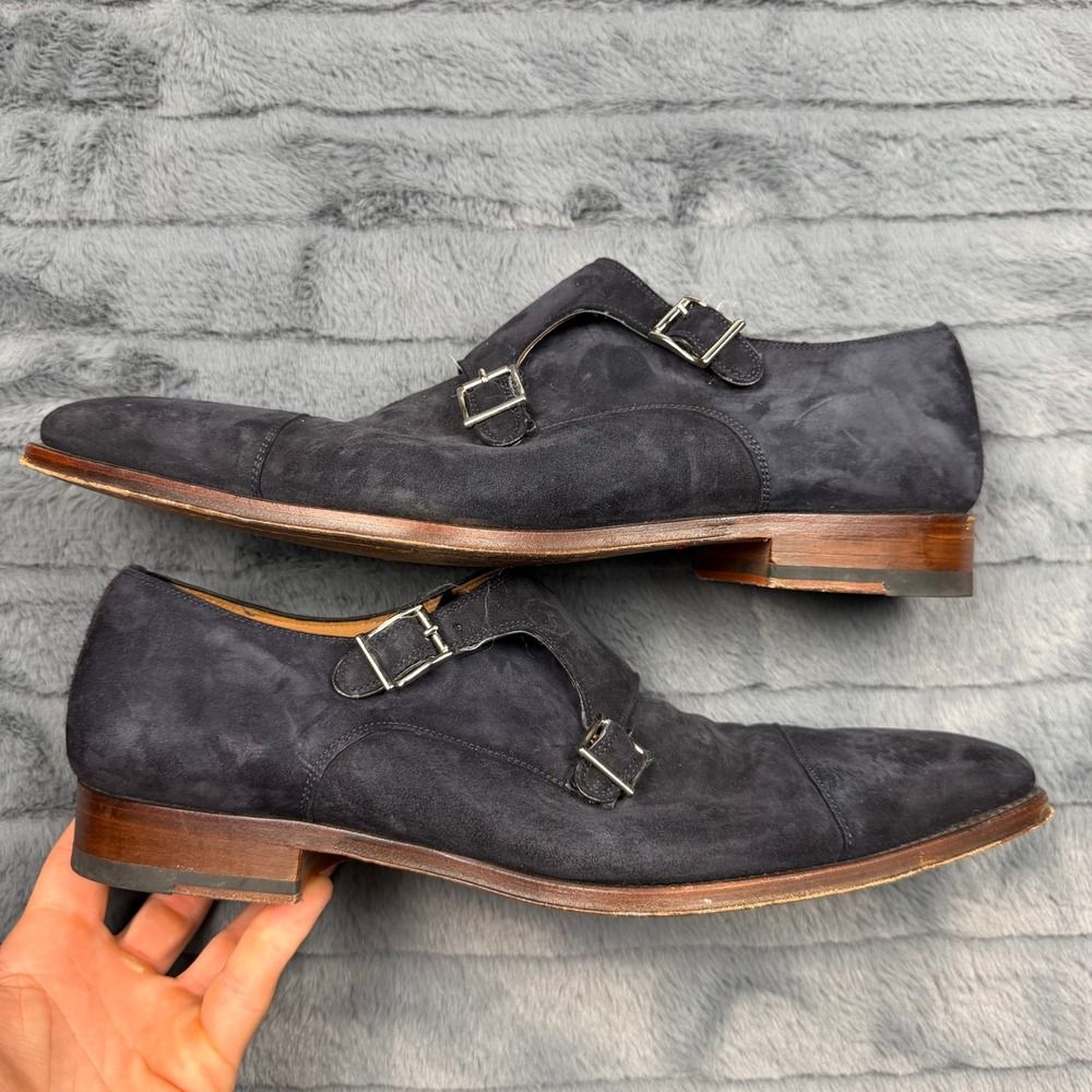 Magnanni Mens Navy Blue Suede Double Monk Strap Cap Toe Shoes 12366 Size 10.5 M